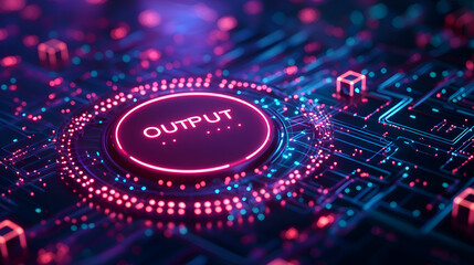 Futuristic Circuit Board Output Design with Neon Lights and Digital Visual Effects