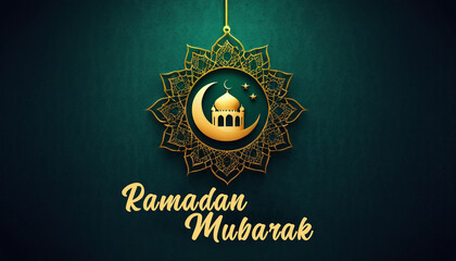 Fototapeta premium Ramadan Mubarak Banner Design with Elegant Islamic Theme for Ramadan Celebration.