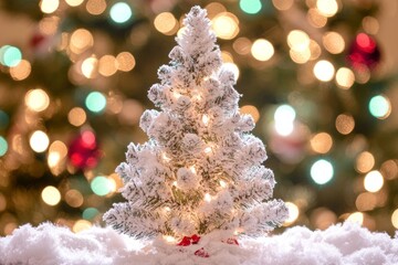 Obraz premium A charming small Christmas tree adorned with a vibrant red bow, exuding festive cheer and warmth, perfect for holiday celebrations.