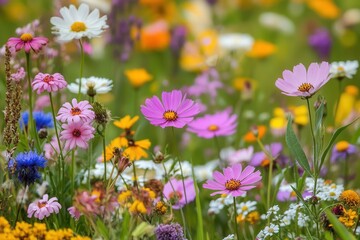 A vibrant field of wildflowers in full bloom.