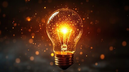 A glowing light bulb radiates warmth with sparkling particles in the background.