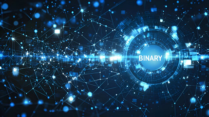 Abstract Futuristic Technology Visualization with Blue Binary Code and Data Network Connections