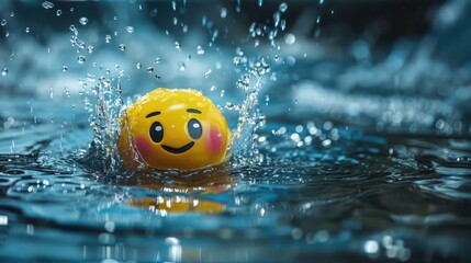 Smiling Emoji Splashing into Water