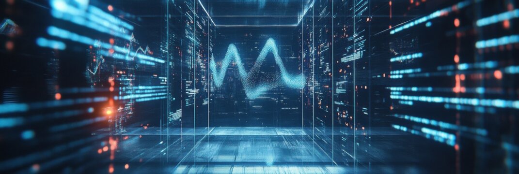 The visualization shows a complex digital interface illustrating DNA data, highlighting its significance in genetic research. Generative AI - Powered by Adobe