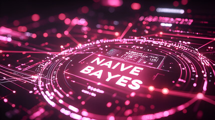 Neon Graphics of Naive Bayes Algorithm in Artificial Intelligence and Data Science