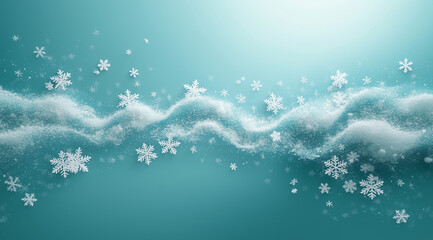 Stripe of snow and snowflakes on a blue background, created with Generative AI technology