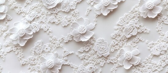 White delicate floral lace fabric texture background.