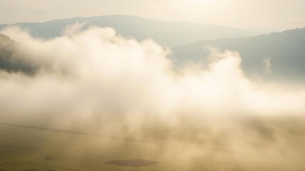 Obraz premium Shimmering mist rising from a serene landscape, blended, serene