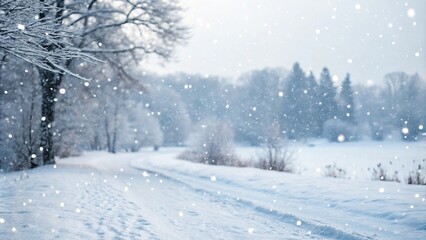 Obraz premium snowflakes gently fall on a winter wonderland scene, serene landscape, festive, joyful ambiance