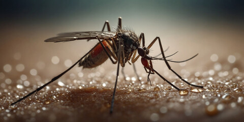 Mosquito Feeding on Skin