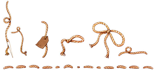 Watercolor Style Sewing Elements with Stitch and Ribbon Details