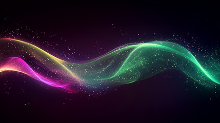 Glowing multicolored waves and sparkles in dark space. Suitable for backgrounds, web design, digital art, and abstract concepts. Generated AI