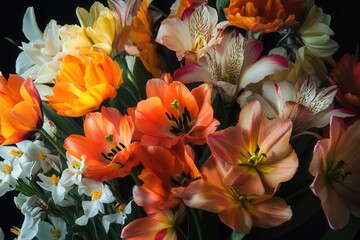 Closeup of colorful spring flowers.