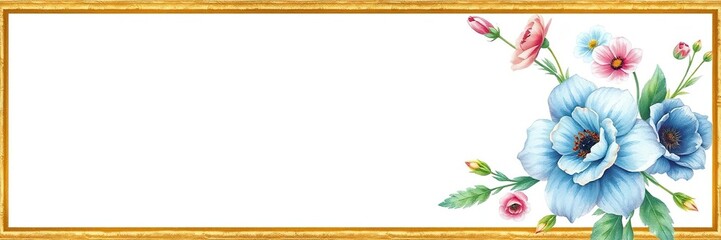 Obraz premium Watercolor flowers in gold frame with textured background, flower triptych, abstract art, artistic expression