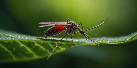 Fototapeta premium Mosquito on a Green Leaf