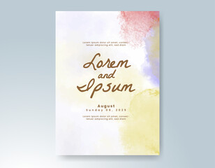 Wedding card invitation template with hand painted watercolor splash