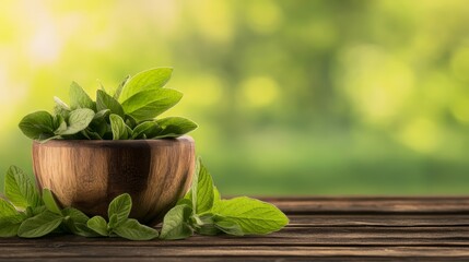 Rustic wooden bowl with small plant, natural home decor and indoor greenery for tranquil living
