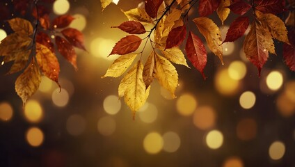 Festive Autumn Background with Golden Leaves and Warm Bokeh