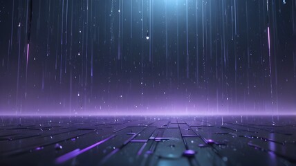 Cinematic Rainy Sky with Futuristic Tech Vibes and Falling Code