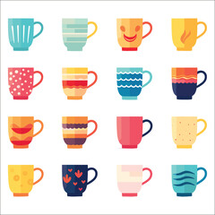 colorful Coffe mugs vector, colorful mugs vector