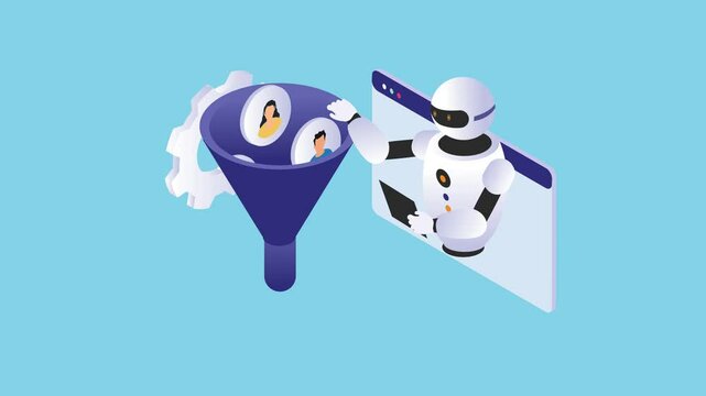 Optimize sales funnel, lead generation. AI Technology 3d animation cartoon