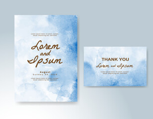 Wedding card invitation template with hand painted watercolor splash