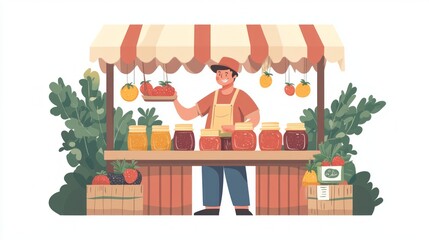 Fresh Fruit and Jam Stand at the Market