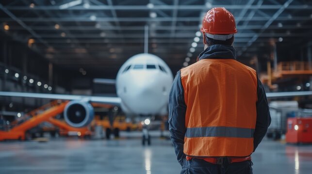 Aircraft Mechanic in Hangar.