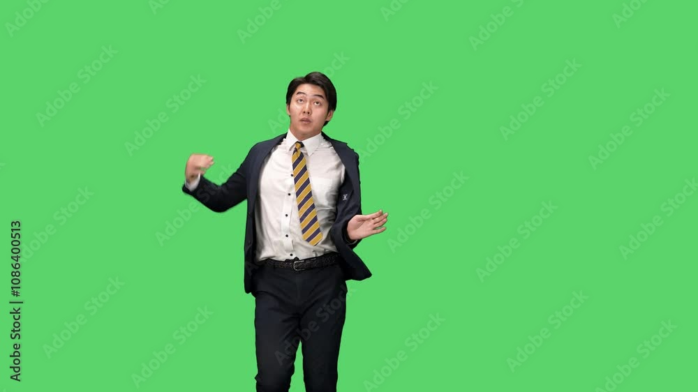 Aufkleber スーツを着てダンスする男性ビジネスパーソン　クロマキー合成用グリーンバック映像