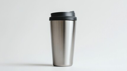 Sleek Reusable Stainless Steel Travel Mug with Matte Finish Isolated on White Background