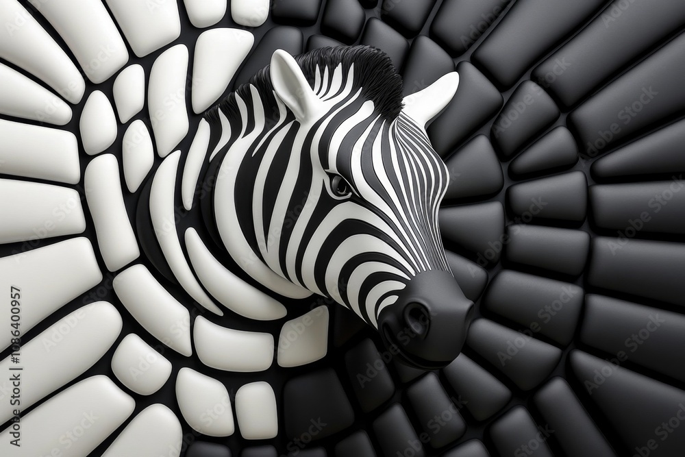 Aufkleber abstract zebra stripes pattern in black and white, geometric and eye-catching design