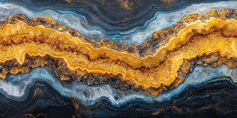 Fototapeta premium Abstract Marketing Background Featuring a 3D Carpet Wallpaper Design with Resin Crystal Cave Art in Watercolor Style, Showcasing Luxurious Gold, Black, and White Elements, Perfect for Home Wall Decora