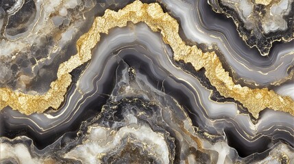 Obraz premium Abstract Marketing Background Featuring a 3D Carpet Wallpaper Design with Resin Crystal Cave Art in Watercolor Style, Showcasing Luxurious Gold, Black, and White Elements, Perfect for Home Wall Decora