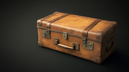 Vintage suitcase with leather accents on background