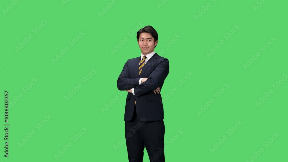 Poster 腕組みする男性ビジネスパーソン　クロマキー合成用グリーンバック映像