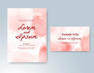 Wedding card invitation template with hand painted watercolor splash