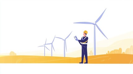 Wind Farm Technician Inspecting Equipment