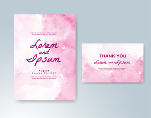 Wedding card invitation template with hand painted watercolor splash