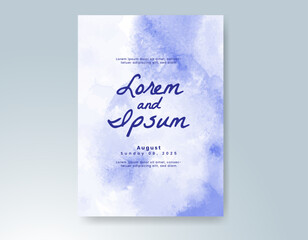 Wedding card invitation template with hand painted watercolor splash