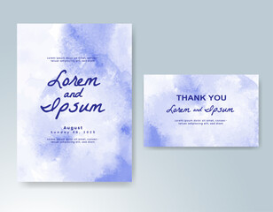 Wedding card invitation template with hand painted watercolor splash