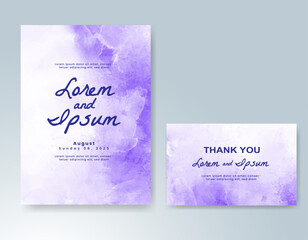 Wedding card invitation template with hand painted watercolor splash