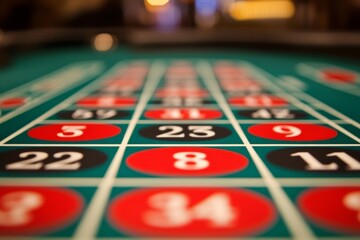 Detailed view of a classic casino roulette table showcasing numbered layout and betting options for a thrilling gambling experience