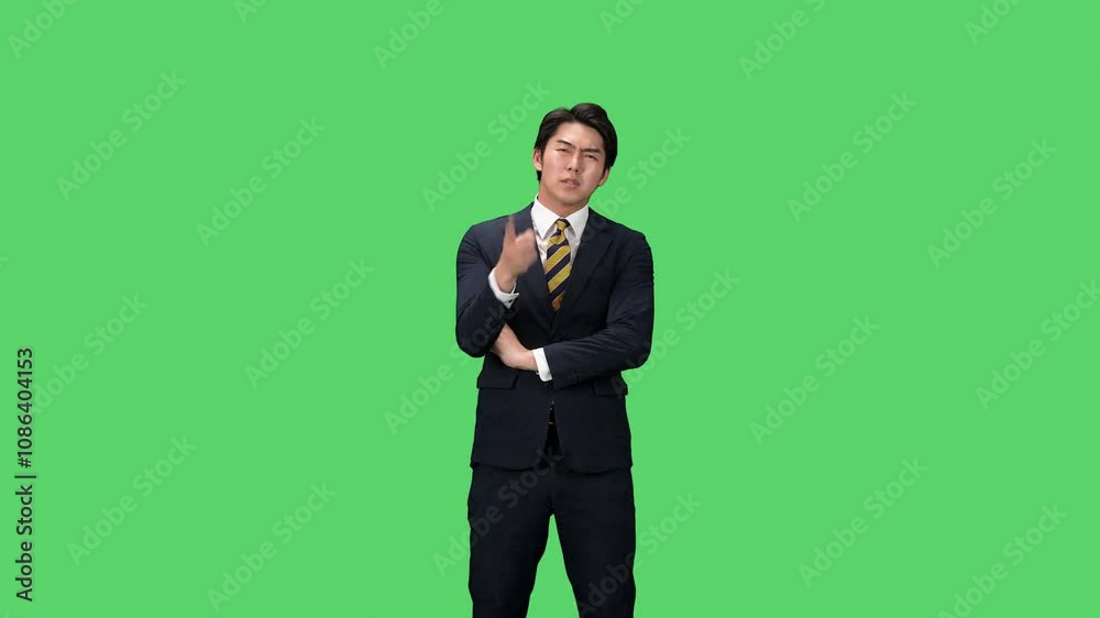Poster 文句を言う男性ビジネスパーソン　クロマキー合成用グリーンバック映像