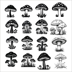 Mushroom Silhouette Bundle Set, Fungi Silhouette