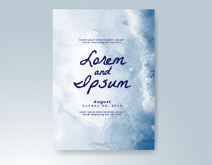 Wedding card invitation template with hand painted watercolor splash