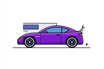Fototapeta premium Minimalist icon of a car with a lightning bolt, representing accident and impact