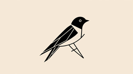 Minimalist geometric swallow bird icon logo perching on branch