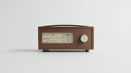 Fototapeta premium Vintage Radio Nostalgia: A classic wooden radio with a sleek design evokes a sense of retro charm and a bygone era. The radio's simple yet elegant form captures the essence of vintage aesthetics. 