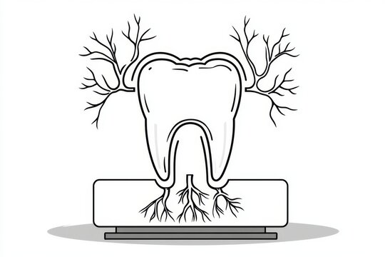 black and white tooth with tree roots clip art preview