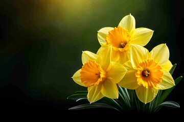 Fototapeta premium Vibrant yellow daffodils in a lush green field, capturing the essence of spring